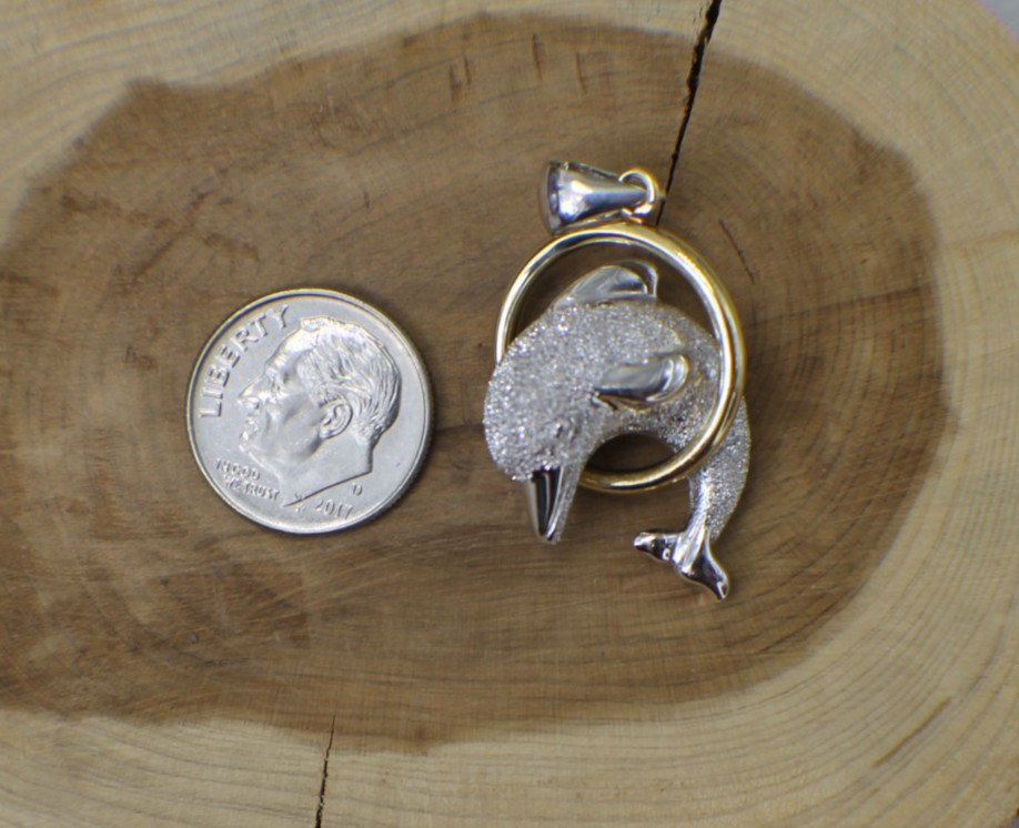 Solid 14K Two-Tone Gold Jumping Dolphin Glittery … - image 3