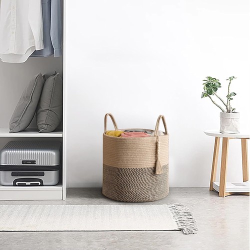 Cesta de almacenamiento tejida Mkono 16&quot; W &#xD7; 13,8&quot;L, amarilla y negra  - Imagen 4 de 7