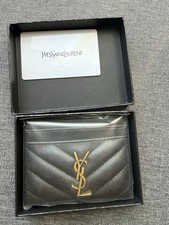 Saint Laurent Black Quilted Card Wallet Gold Logo Credit Card Women's