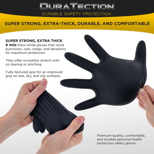 Dura-Gold HD Black Nitrile Disposable Gloves, 3 Boxes of 100, Size Large, 6 Mil - Picture 4 of 5