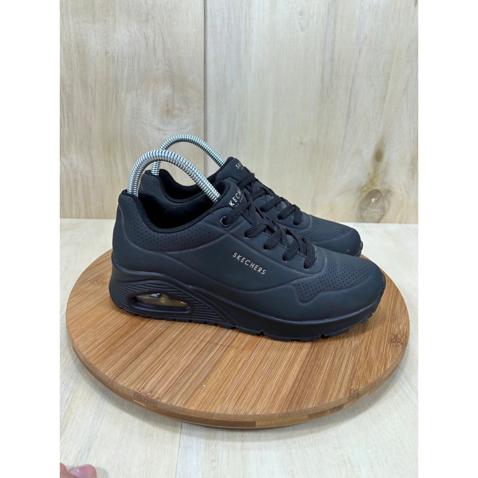 Skechers Uno Stand On Air Black Leather Athletic Shoe… Gem