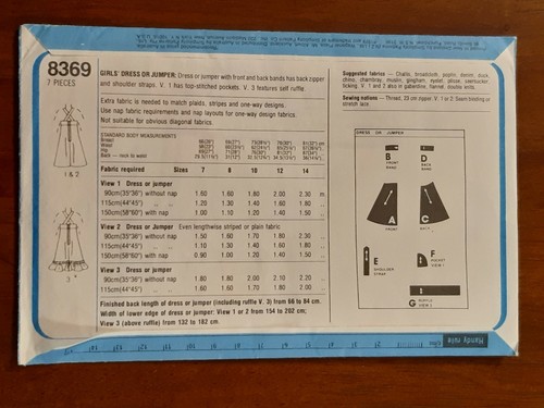 SIMPLICITY PATTERN - 8369 GIRLS' DRESS SUNDRESS JUMPER PINAFORE 7-8 UNCUT - Bild 2 von 2