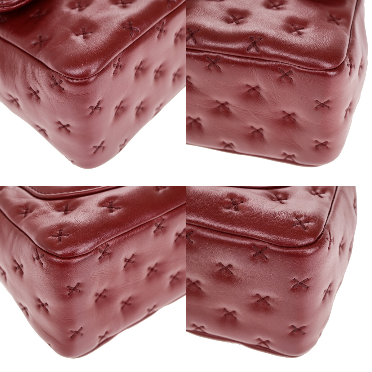 CHANEL CC Cross Stitch 2Way Chain Shoulder Hand Bag Leather Red