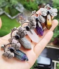 5pcs Natural Fluorite Vary Gems Dragonfly Pendants Magic Reiki Healing Amulet