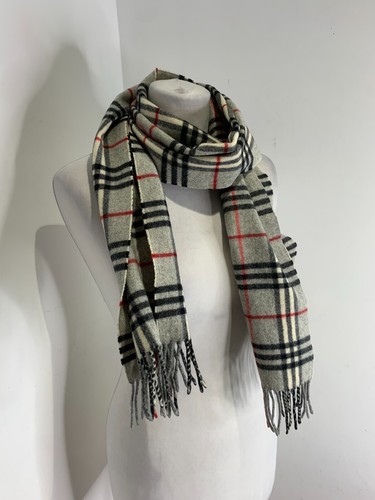 Burberry Nova check cashmere scarf VGC grey unisex classic fringed plaid - Picture 4 of 5