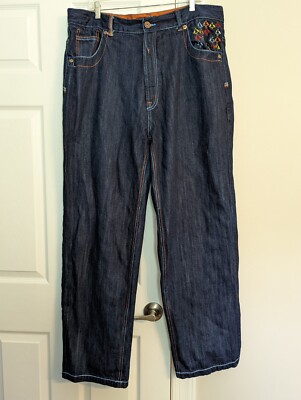 RUSSO SPIRIT RAINBOW EMBROIDERED JEANS W40 L34 DENIM STREETWEAR 