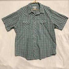 Wrangler Wrancher Short Sleeve Pearl Snap Western Shirt Mens XXL Green Plaid