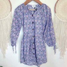 J crew liberty fabric floral print balloon sleeve button front mini dress XS