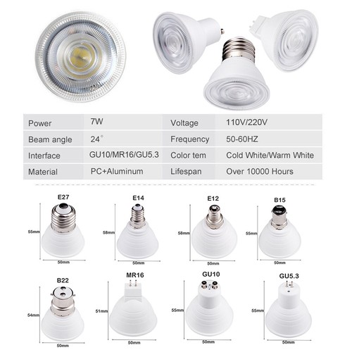 GU10 MR16 220V 7W E14 B22 Dimmable GU5.3 LED Spotlight Bulb Cool White Lamp RU - Picture 2 of 20