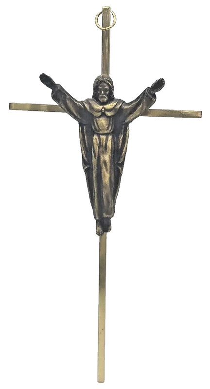 Vintage Brass Gold Metal Crucifix 10"  Wall Hanging Jesus On The Cross