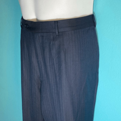 Mens Size 38 Dress Pants Navy Blue Tonal Stripe Wool and Silk Ermenegildo Zegna