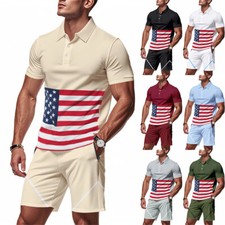 Mens Tracksuit 2-Piece Set Short Sleeve T Shirts Shorts Sweatsuit Outfit Set