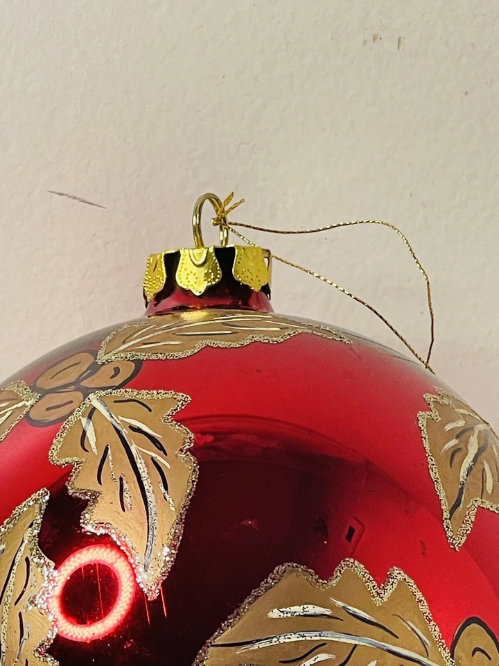 Vintage Glass Christmas Ornament - Hand Painted Red & Gold Size Extra Large - Image 4 of 4