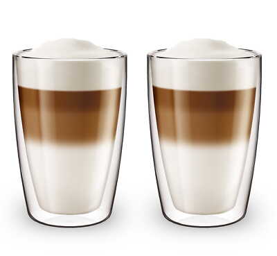 2 Doppelwandige Venedig Isolierglas Thermo Kaffeebecher Espresso Tee 280ml