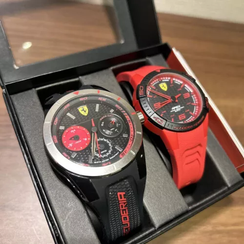 Ferrari Pair Wrist Watch Black Red Set Red No battery With Box Used IM1675 - Picture 6 of 7