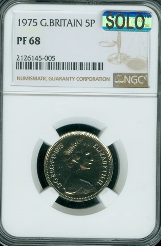 1975 GREAT BRITAIN 5P NEW PENCE NGC PF68 PQ MAC SOLO FINEST GRADE & SPOTLESS *