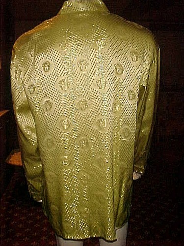 NWOT MEN'S CETA DOLCE METALLIC SILK SHIRT CELERY GREEN & GOLD MEDUSA HEAD XLARGE - Picture 2 of 6