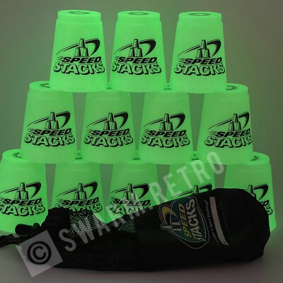   WSSA Official SPEED STACKS 12 Tassen Spiel Neon GLOW IN THE DARK + Aufbewahrungstasche  