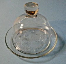 Two Piece Covered Etched Glass Cheese Dish 