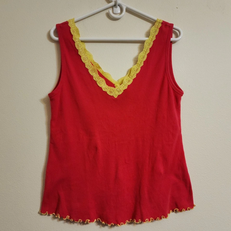 Vtg Xhilaration Camisole Ribbed Tank Top Lettuce Hem CroppedXL Cotton Y2K Retro — 第 3/4 张图片