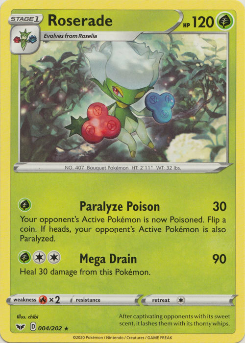 x4 Roserade - 004/202 - Rare Pokemon SS01 Sword & Shield Base M/NM
