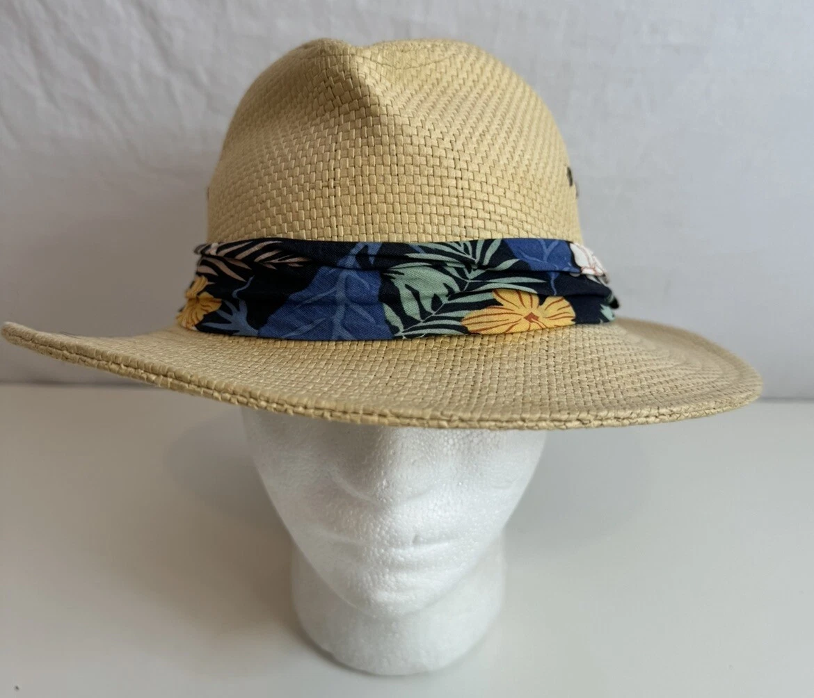 Vintage Original Panama Jack Woven Straw Hat w/ Blue Floral Fabric on Brim Sz SM s-l400.jpg main image 4