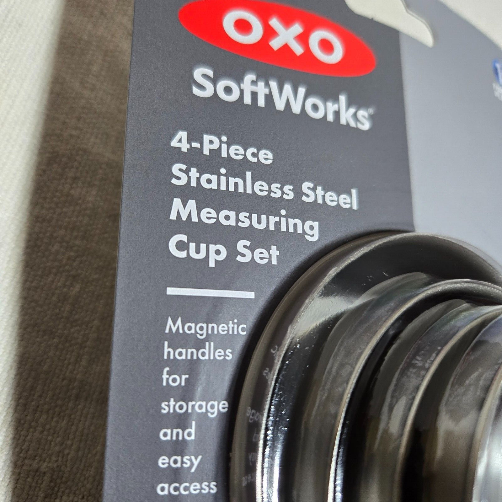 OXO 4pc Stainless Steel Magnetic Handle Measuring Cups Set NEW Stainless Steel