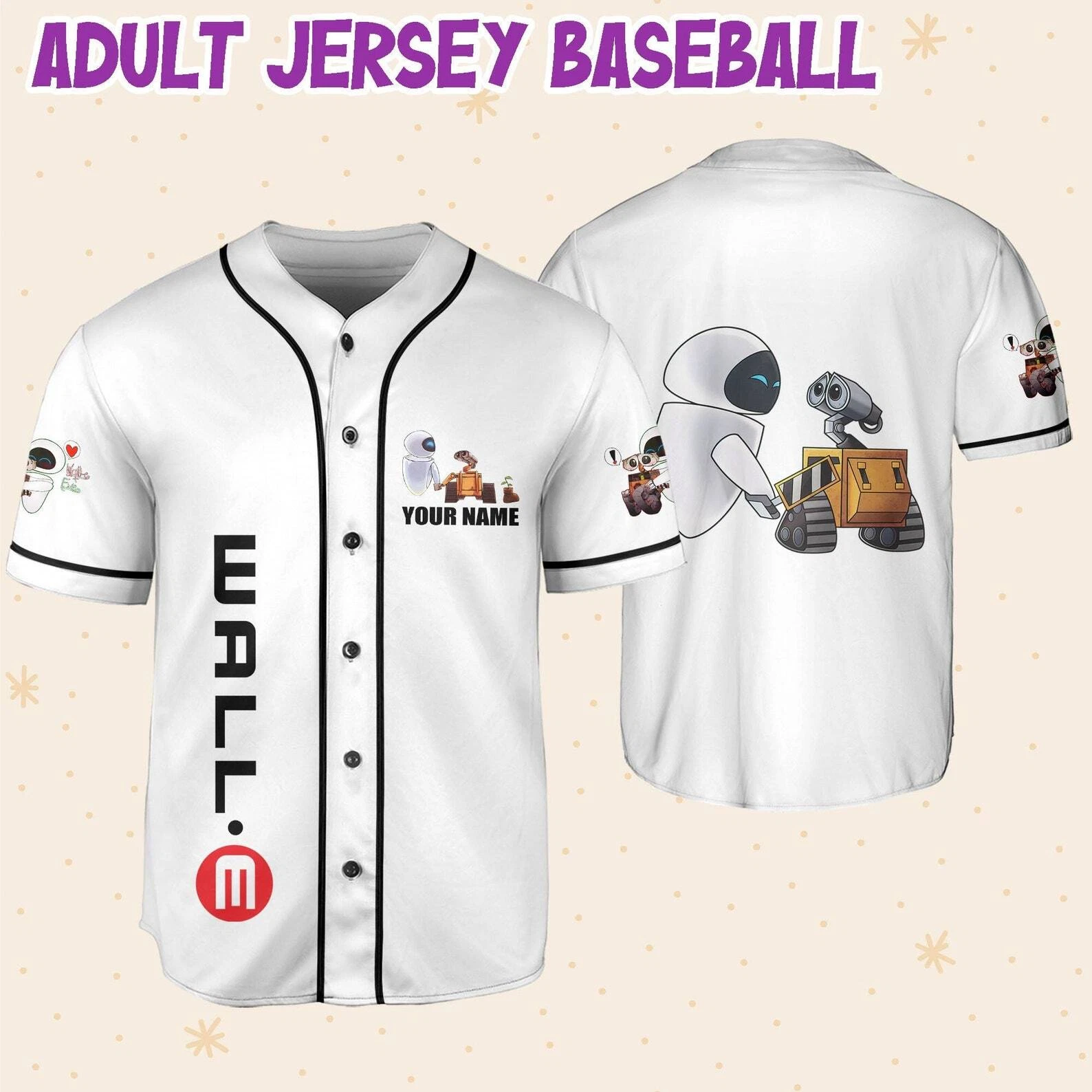 Personalized Disney Pixar WALL-E And EVE Couple Custom Kids Gift Baseball Jersey