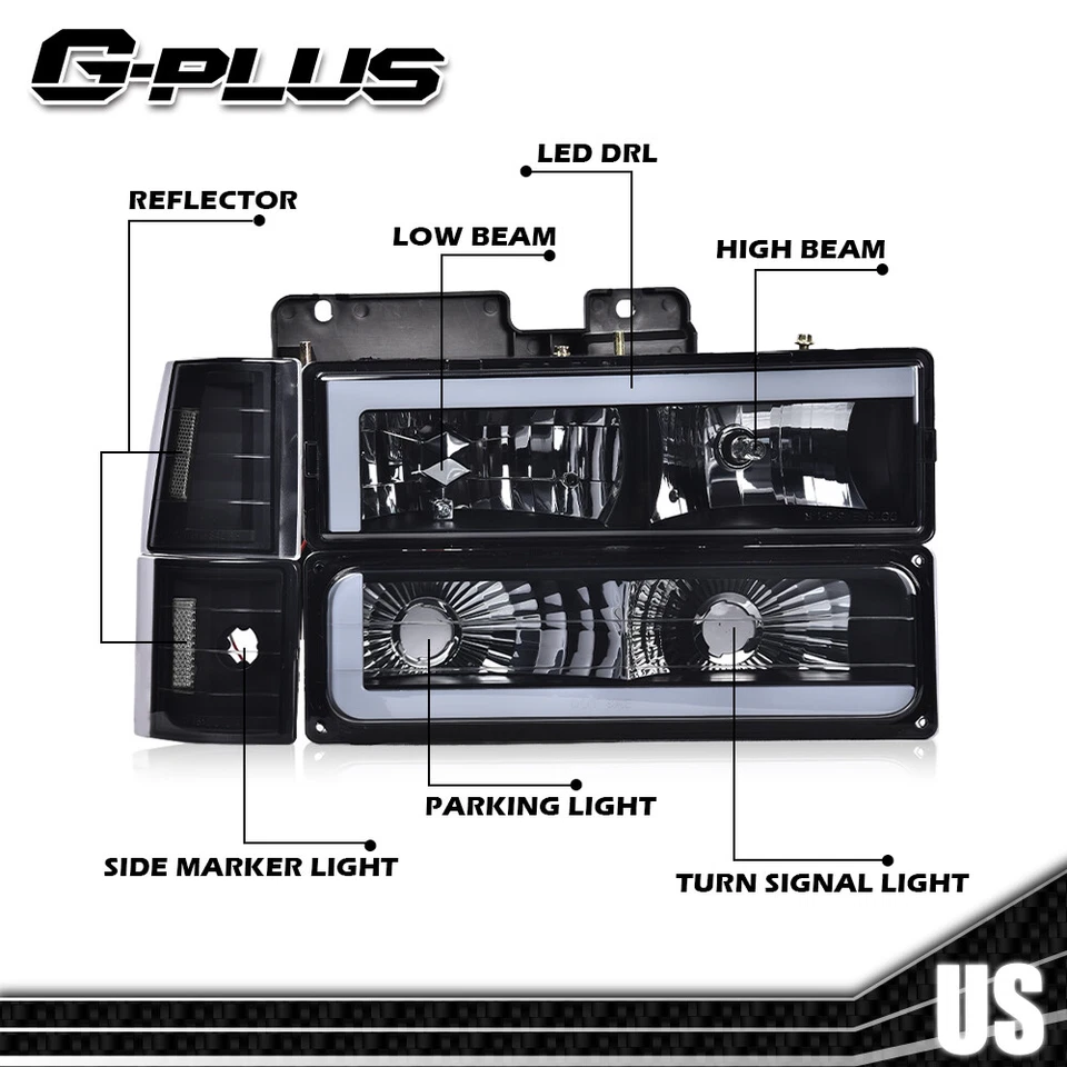 Apto para 94-00 GMC C10 C/K 1500 2500 3500 LED DRL Faros Parachoques Lámparas Esquinas Foto 3 de 4