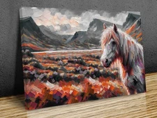 Shetland pony modern Art red tones mounted canvas print art ready to hang