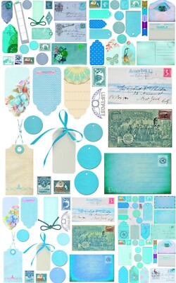 6 A4 Scrapbook Schneidebögen Vintage Anhänger Postkarten Stamps Junk Journal Set
