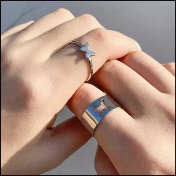 Butterfly Couple Ring Butterfly Promise Ring Set Adjustable Butterfly Ring