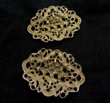 2.5" Vintage Brass Flower  Vine Curved Shoe Clips Goldtone Musi-Style