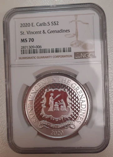2020 ST. VINCENT & GRENADINES, SILVER $2. NGC MS 70, LOW MINTAGE. TOP POP