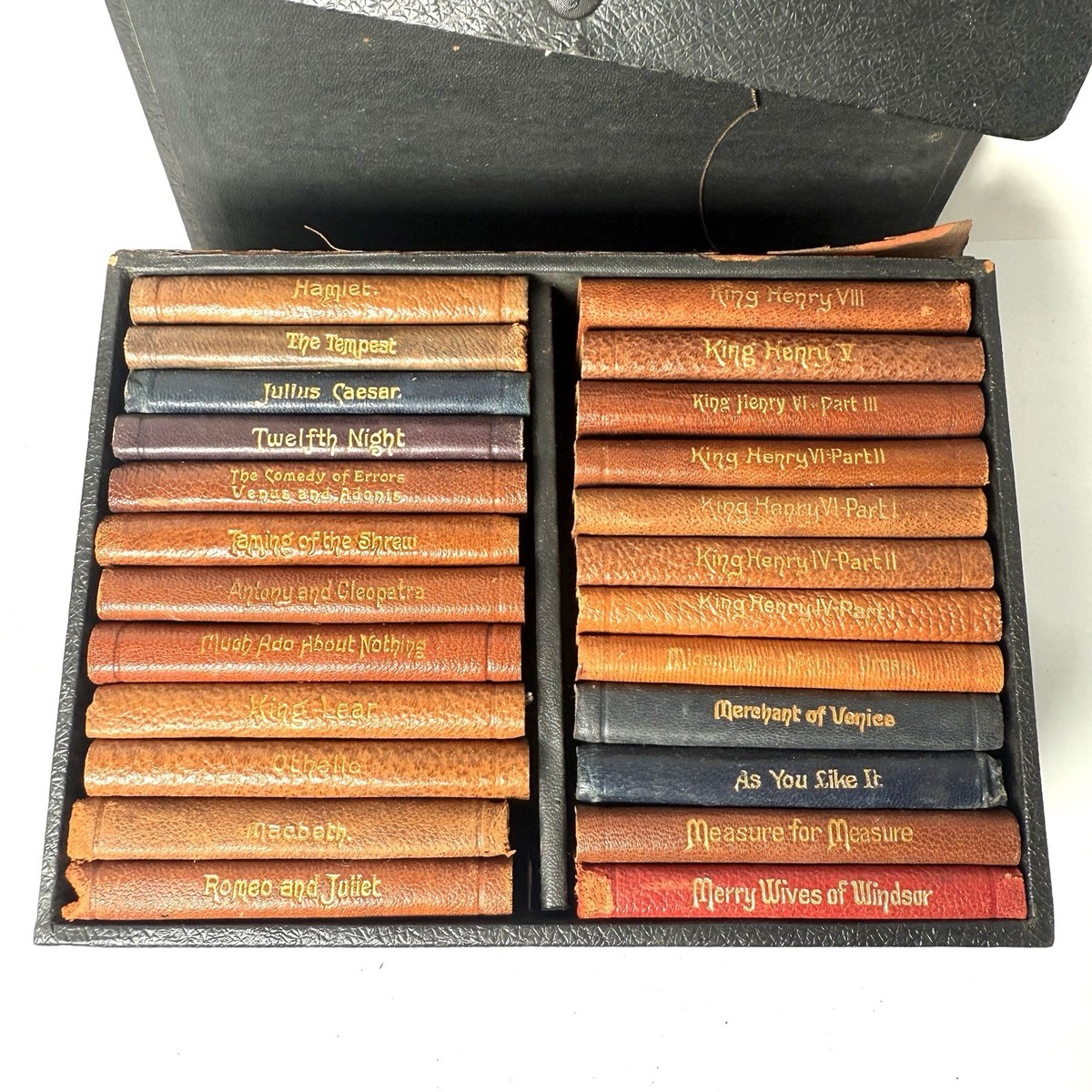 Antique 24 volume boxed set of miniature Shakespeare Books