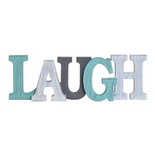 Rustic Wood "Laugh" Sign Decor Decorative Letters Block Freestanding Word