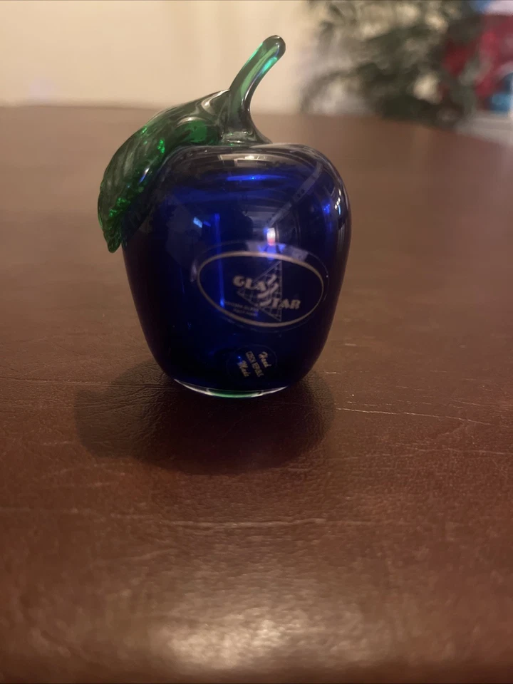 Terra Studio Vintage Hand Blown Cobalt Blue Glass Apple Paperweight - Image 3 of 3