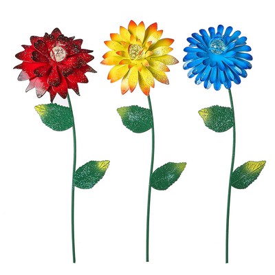 3 Pcs Metal Garden Outdoor Yard Flower Decorative Stakes Tricolor Glow In Dark