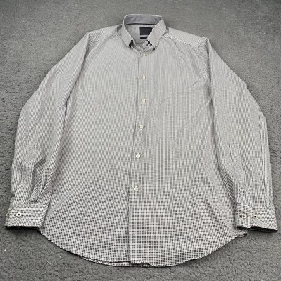 C-Lab NYC Shirt Men Small 15 32-33 White Polka Dot Button Up Stretch Long Sleeve