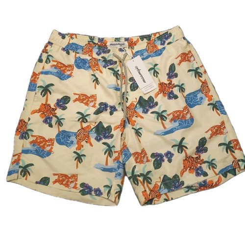 Mens Large Swim Trunks NWT Tropical Tiger Leopard Palm Trees Pockets Maamgic