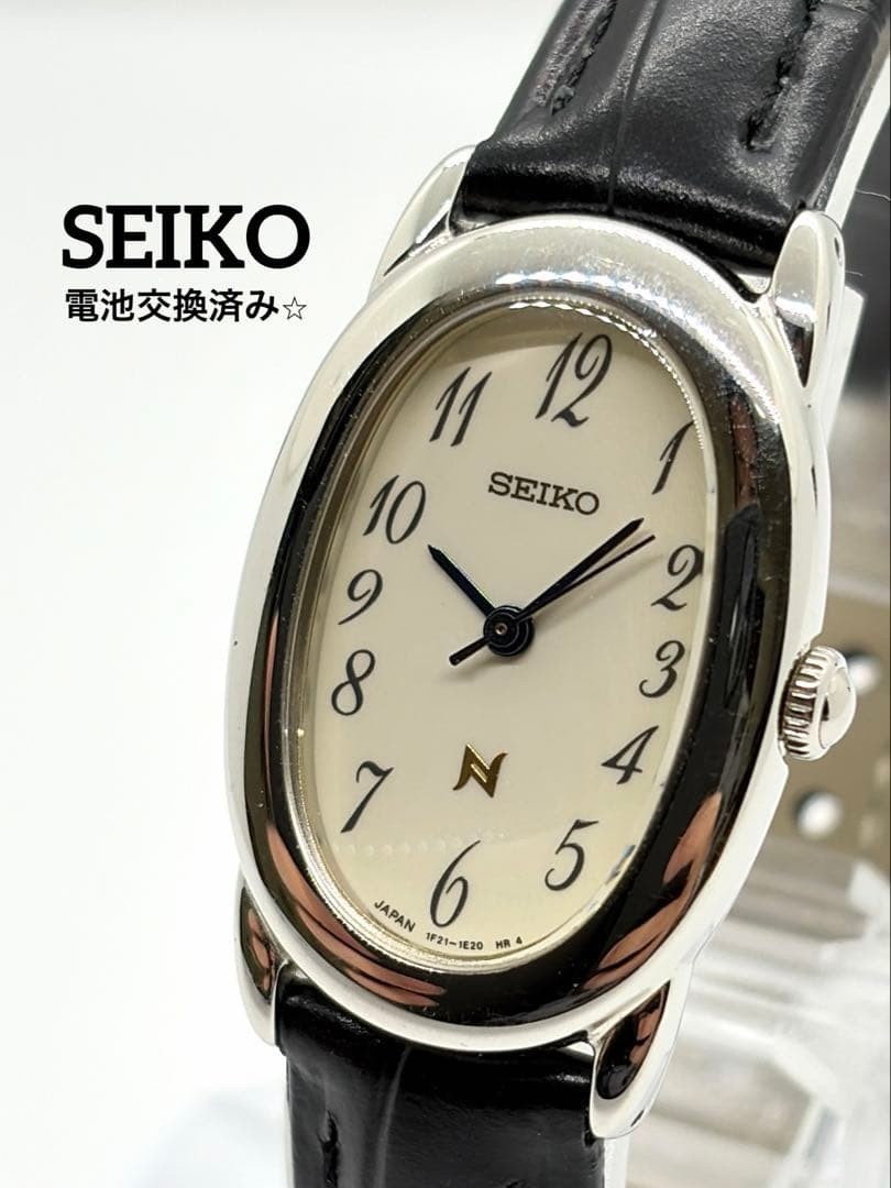 Oval Dial Vintage Japan Working Item 1F21-5B70 Noie Ivory Quartz Seiko Womans - vintagewatches.pk