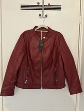 Giolshon Women's Vintage PU Jacket for All Season Casual Style Red XXL