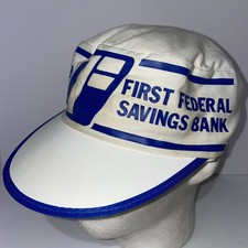 First Federal Savings Bank Vintage AJD White & Blue Painters Cap Made in USA