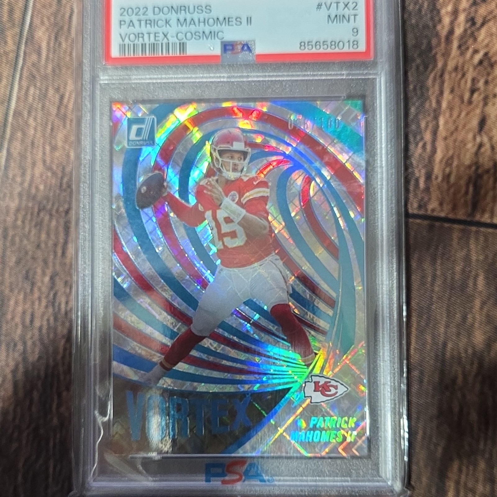 2022 Panini Donruss Patrick Mahomes II Vortex Cosmic #VTX-2 /100 PSA 9. 76/100