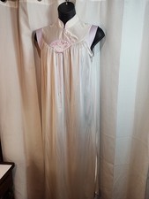 Vintage Lorraine Nightgown Medium Sheer Nylon Embroidered Fan Made in USA