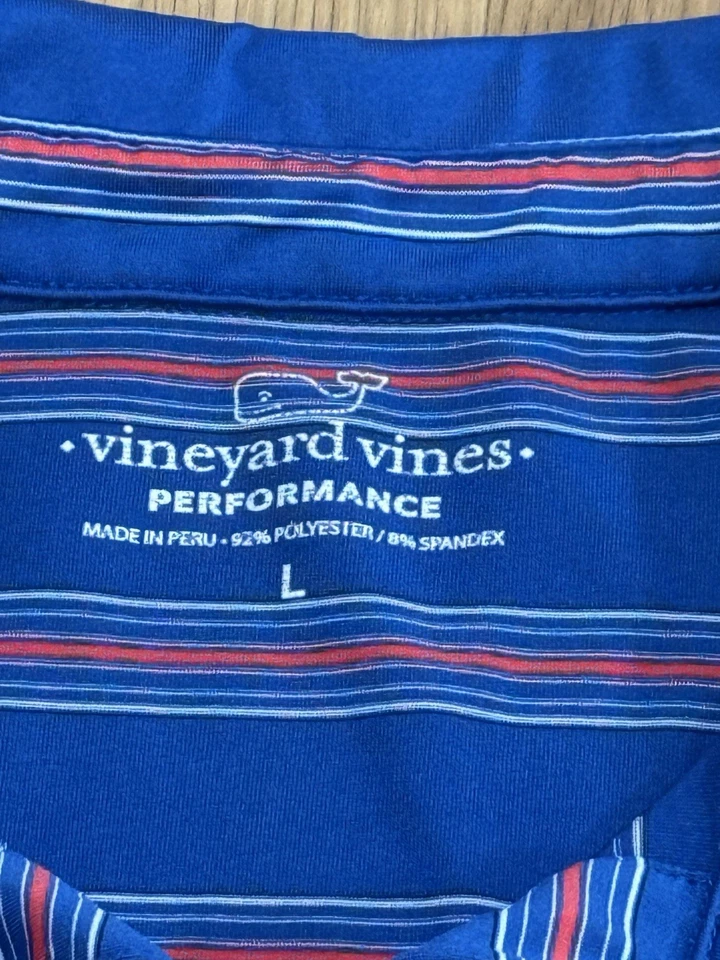 Camisa de golf grande para hombre Vineyard Vines con logotipo de ballena azul rojo blanco a rayas Foto 3 de 4