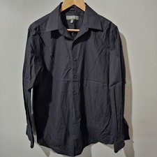 Kenneth Cole Reaction Classy Black Stripe Size M 15.5-32/33 Slimfit Wrinkle Free