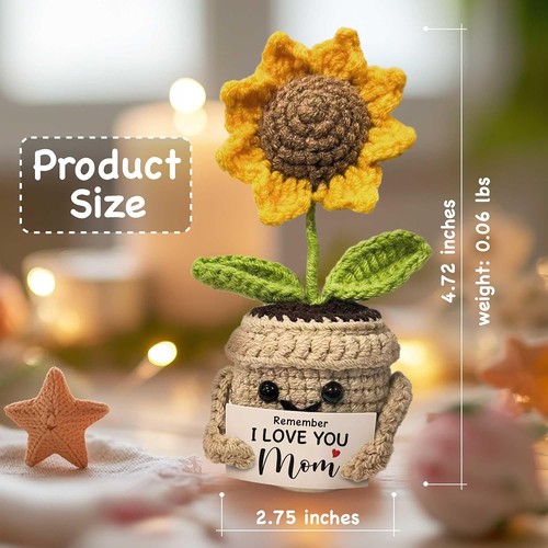 Cadeau tournesol fait main au crochet pour maman - Je t’aime maman, fête des mères - Photo 2/9