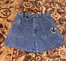 Vintage 90 S Mickey Mouse Unlimited Blue Denim Shorts SZ 10- Embroidered