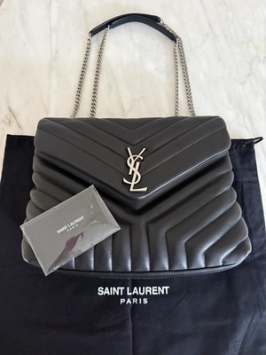 Loulou Monogram Medium YSL Saint Laurent Schwarz Black Silber Leder